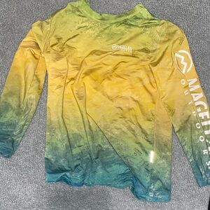 Magellan Outdoors Yellow Green Teal Gradient Long Sleeve Performance Shirt